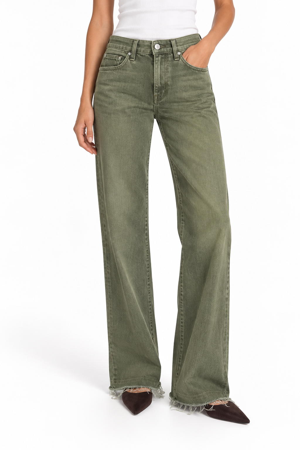Veronica Beard Jeans Green Raw-Hem Flare Jeans - 31