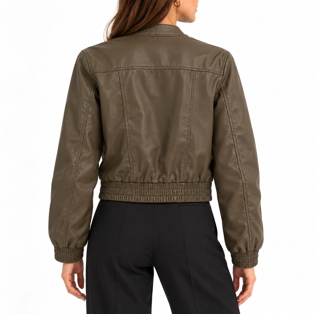 INTERMIX Olive Leather Bomber Jacket - S