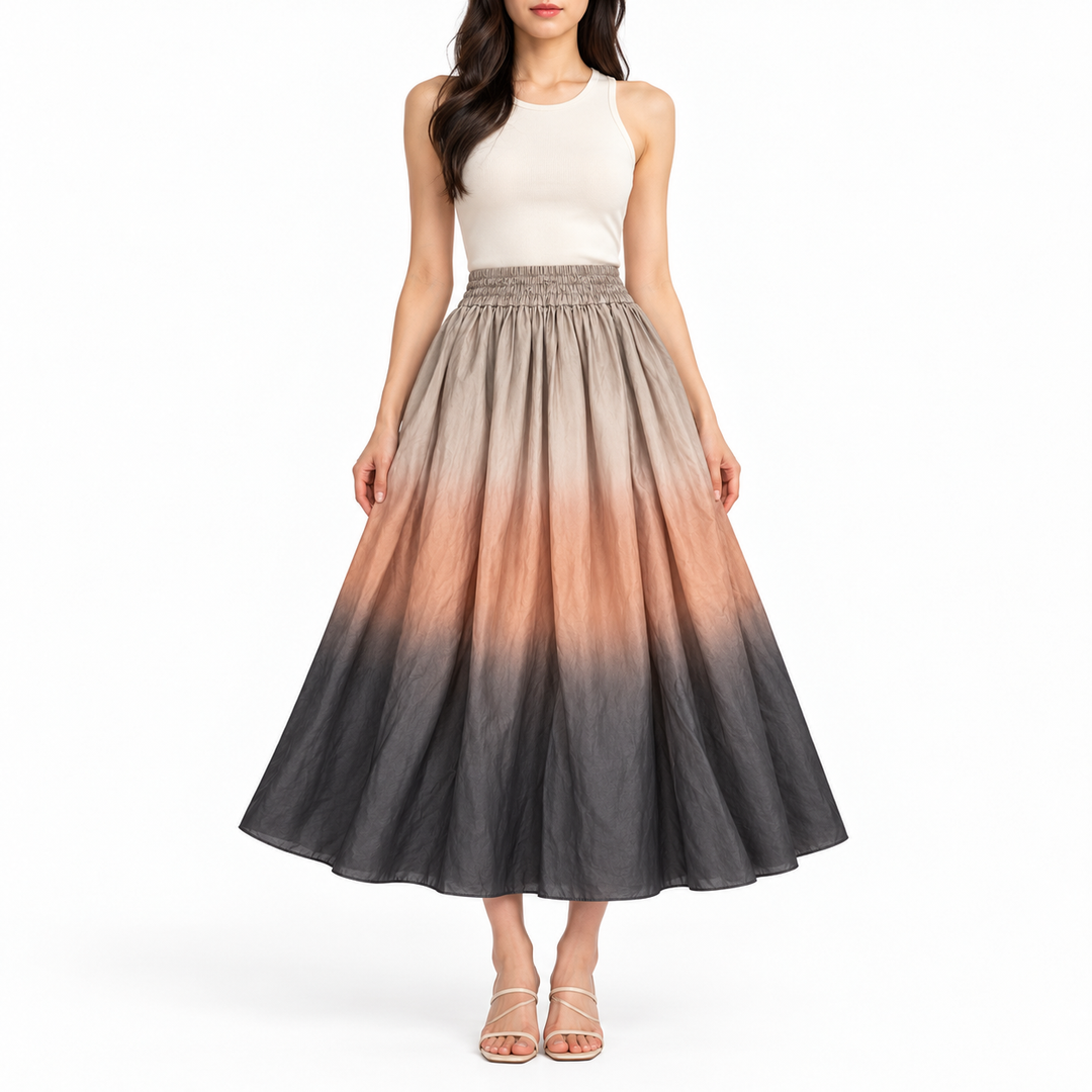 Vince Dip-Dye Ombré Italian Cotton-Blend Tiered Skirt - 6