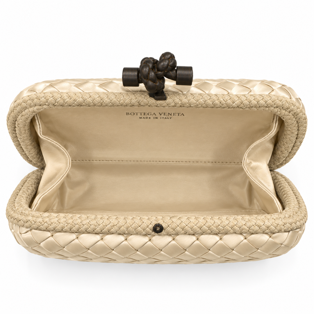 Bottega Veneta Satin Intreccio Impero Knot Clutch