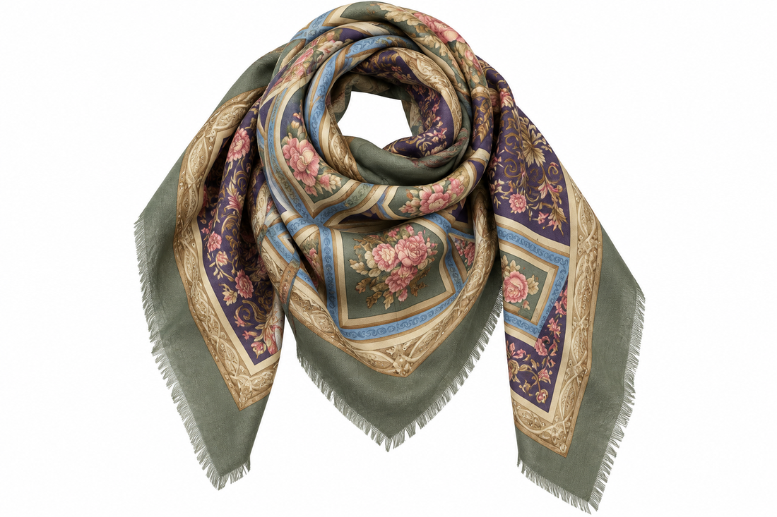 Gucci Oversized Floral Square Scarf / Shawl, Multicolor