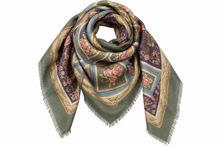Gucci Oversized Floral Square Scarf / Shawl, Multicolor