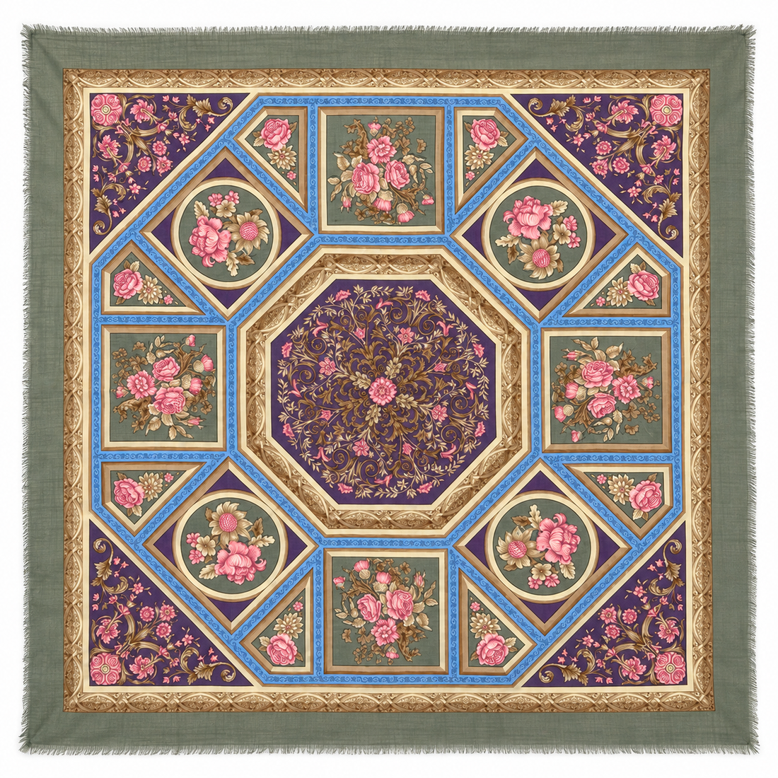 Gucci Oversized Floral Square Scarf / Shawl, Multicolor