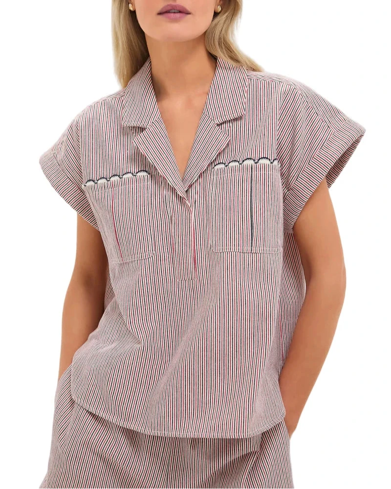 TuckerNuck Red and Blue Stripe Scottie Shirt - XS