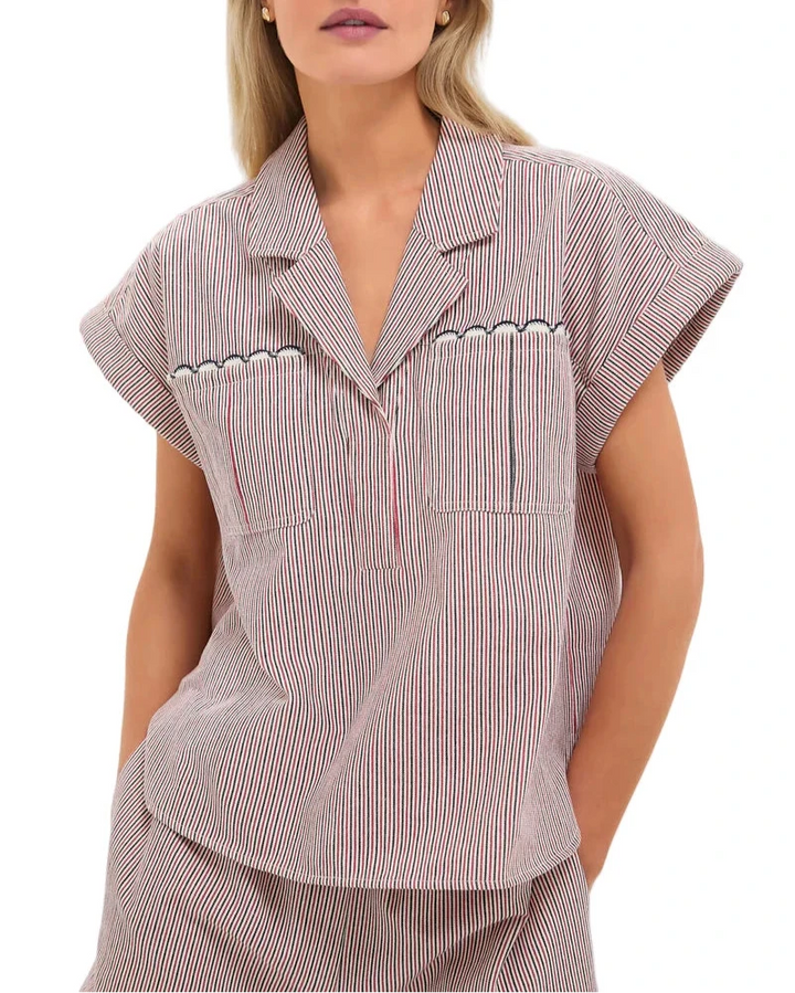 TuckerNuck Red and Blue Stripe Scottie Shirt - XS
