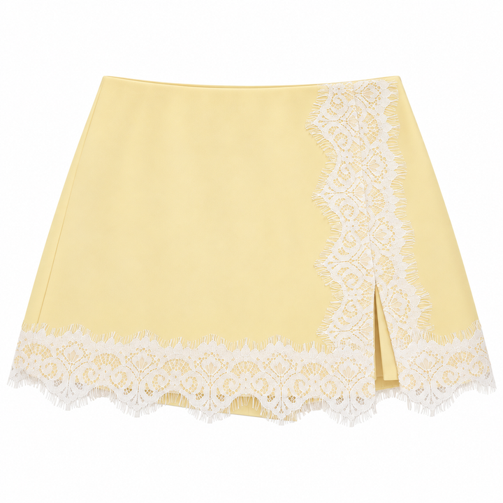 Zara Yellow Lace-Trim Wrap Skort - M