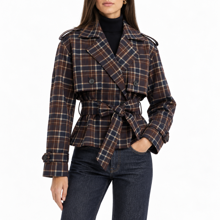 Favorite Daughter The Cropped Charles Trench, Toffee Plaid - XS