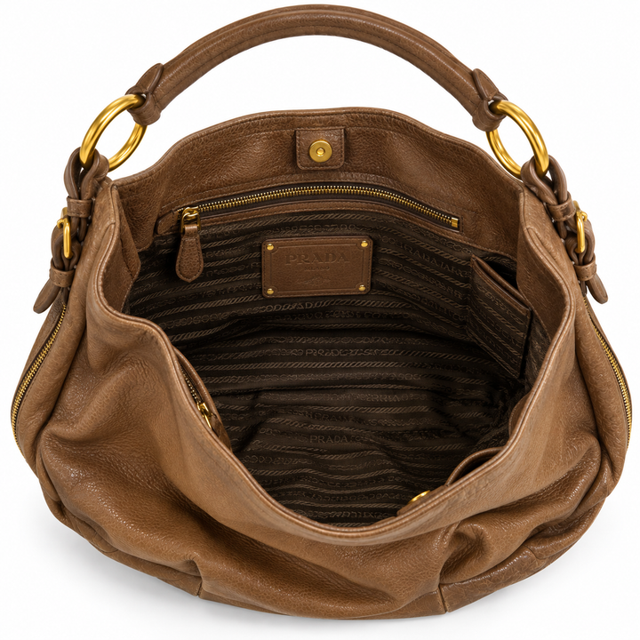Prada Brown Leather Hobo Bag