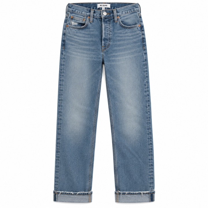 RE/DONE Light-Wash Distressed Straight-Leg Jeans - 24