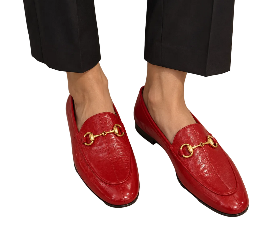 Gucci Red Leather Horsebit Loafers - 37.5