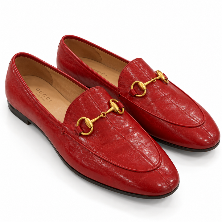 Gucci Red Leather Horsebit Loafers - 37.5