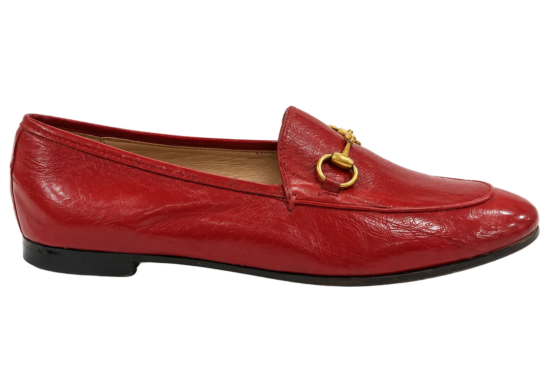 Gucci Red Leather Horsebit Loafers - 37.5