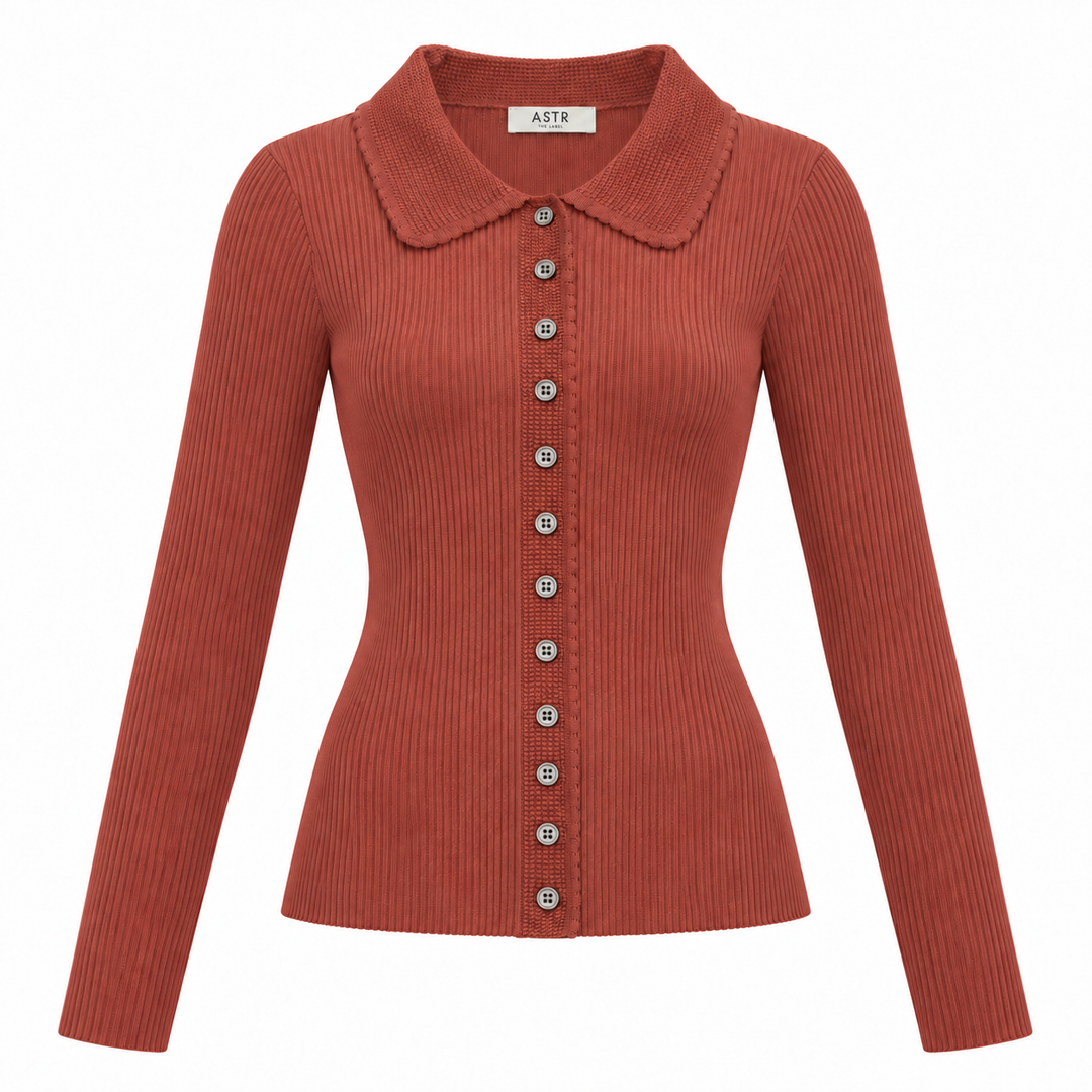 ASTR The Label Keren Collared Ribbed Knit Cardigan - M