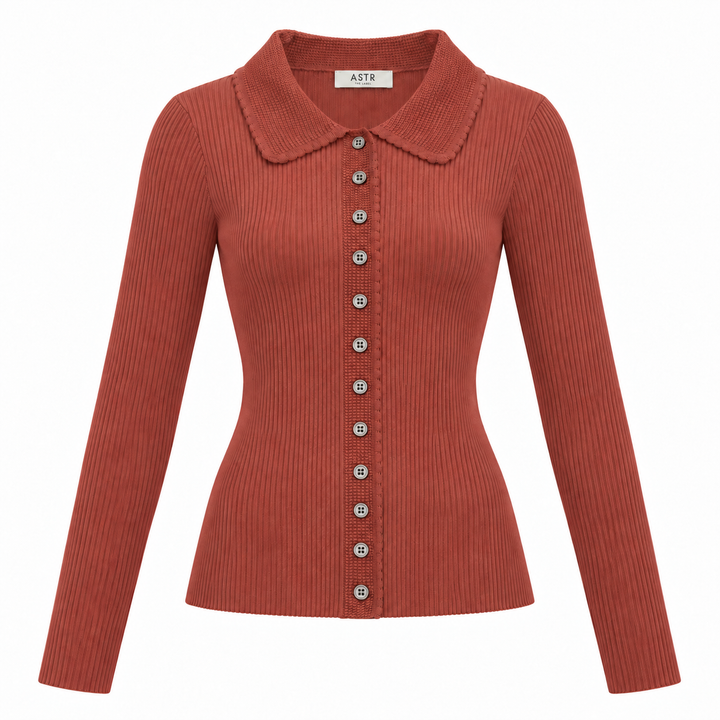 ASTR The Label Keren Collared Ribbed Knit Cardigan - M