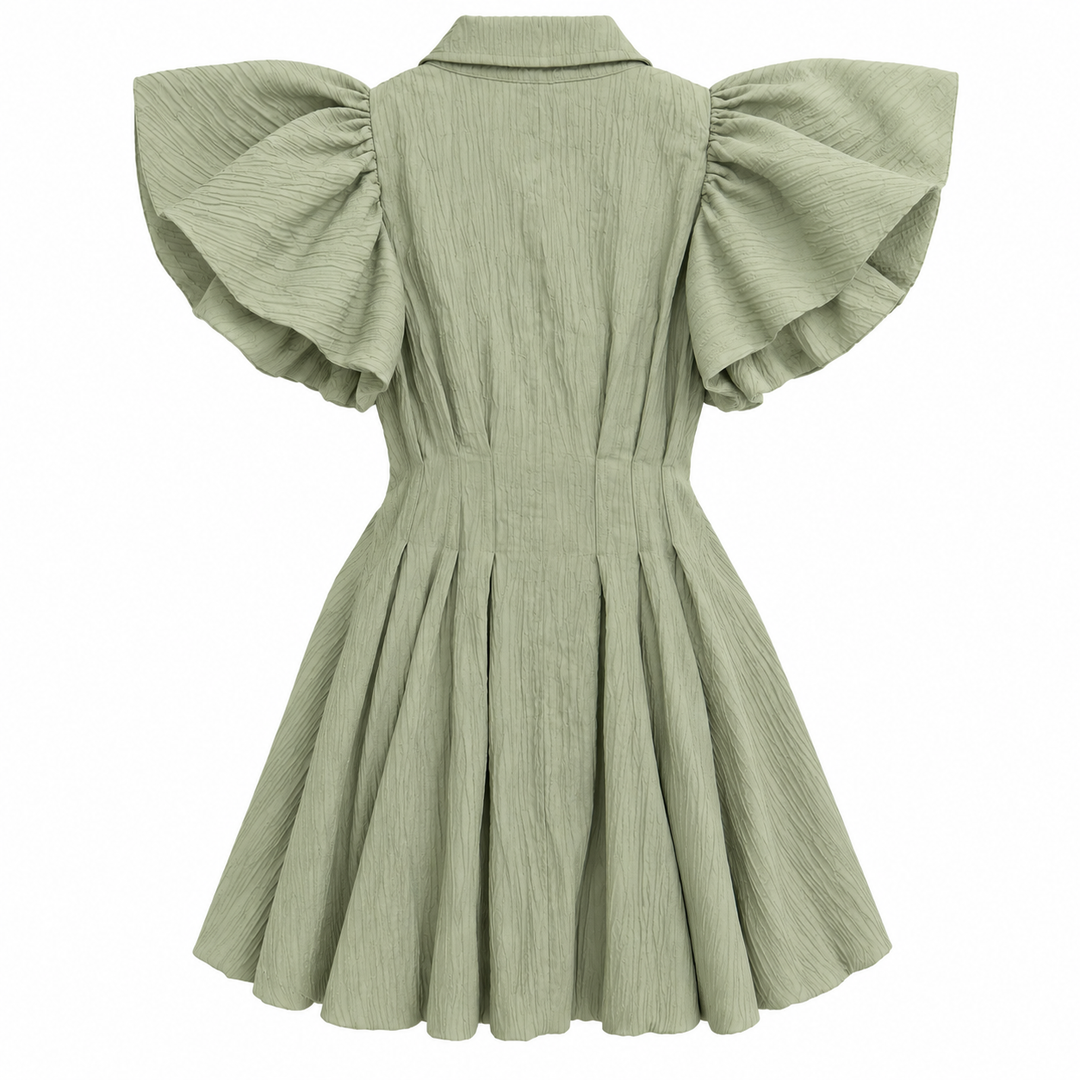 Jonathan Simkhai Callista Crinkle Puff-Sleeve Mini Dress, Lichen - S