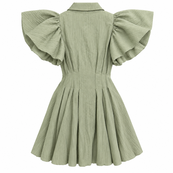 Jonathan Simkhai Callista Crinkle Puff-Sleeve Mini Dress, Lichen - S