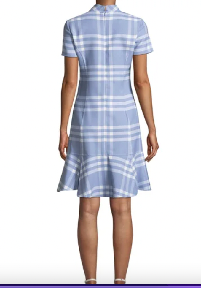 Oscar De La Renta -Light Blue &amp; White Plaid Flounce Hem Dress- Size 8