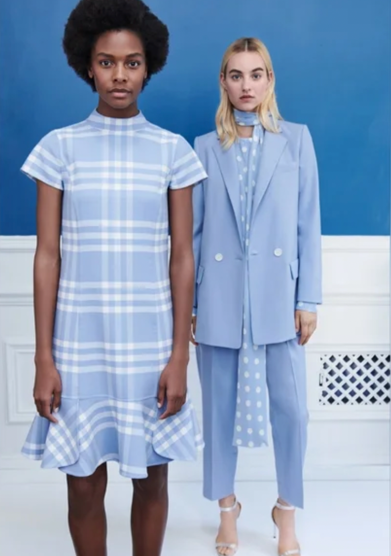 Oscar De La Renta -Light Blue &amp; White Plaid Flounce Hem Dress- Size 8