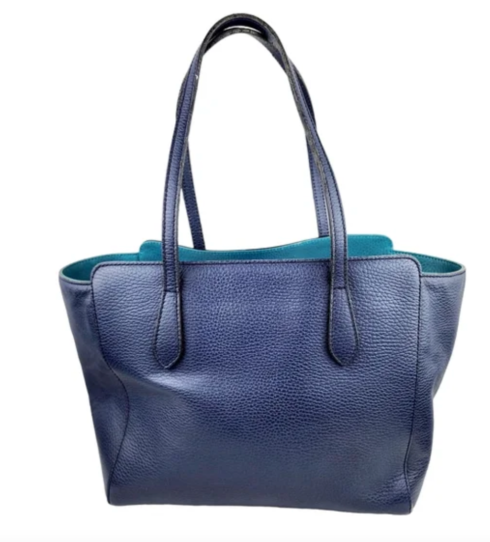 Gucci- Swing Navy Blue Leather Small Tote