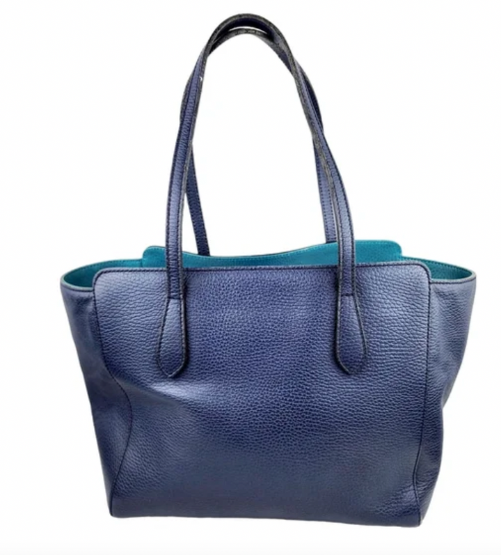 Gucci- Swing Navy Blue Leather Small Tote