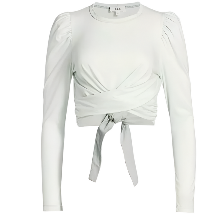 A.L.C. Mandy Twisted Long-Sleeve Crop Tee, Mint - XS