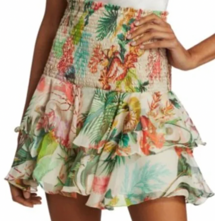 Pat Bo Oasis Shirred Ruffle Skirt- S
