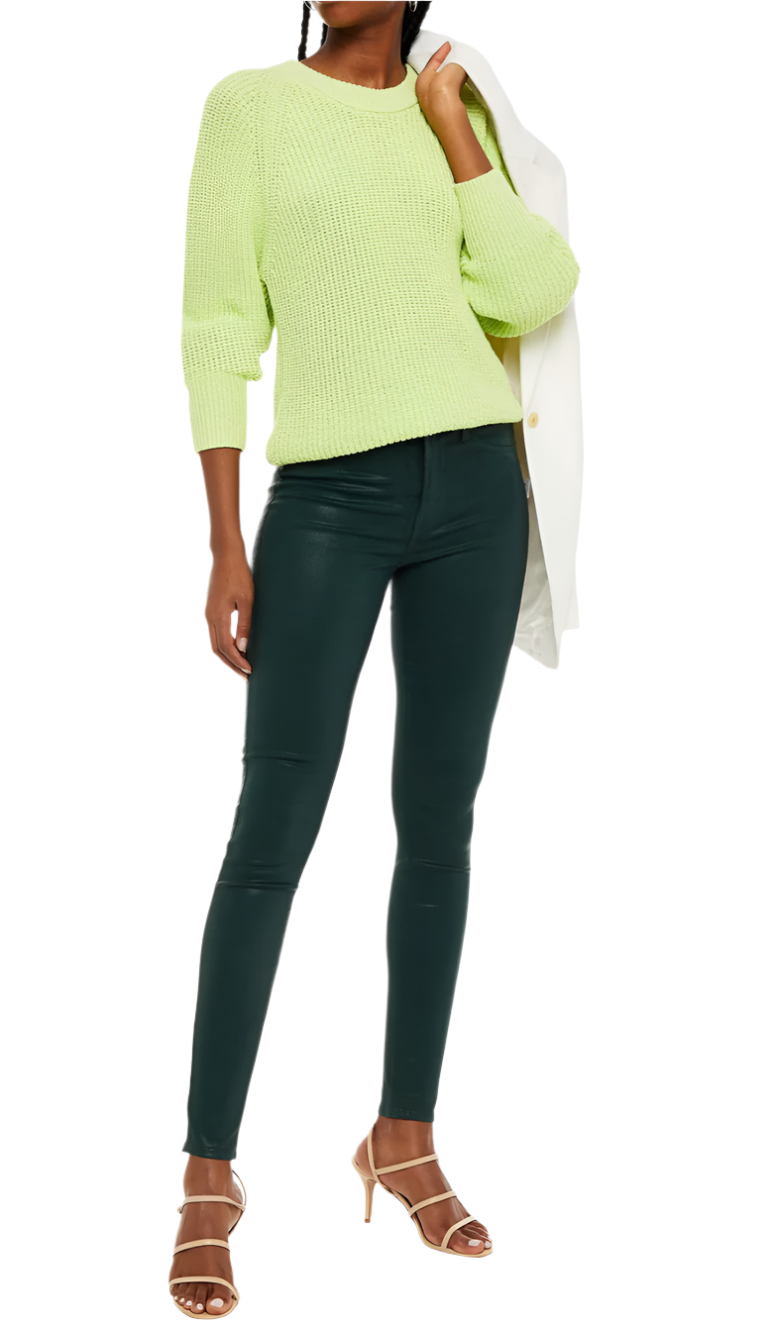 L'Agence Ruth High Rise Straight Raw Hem Dark Teal Coated- 25