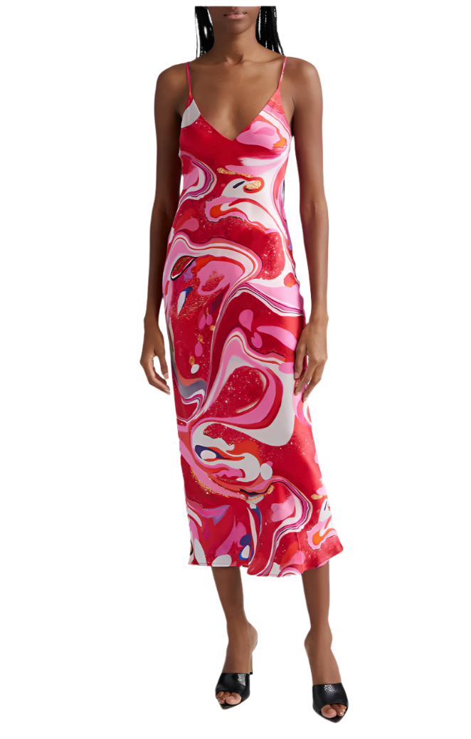 L'Agence Serdie Silk Midi Tie Dye Swirl Slipdress - 2