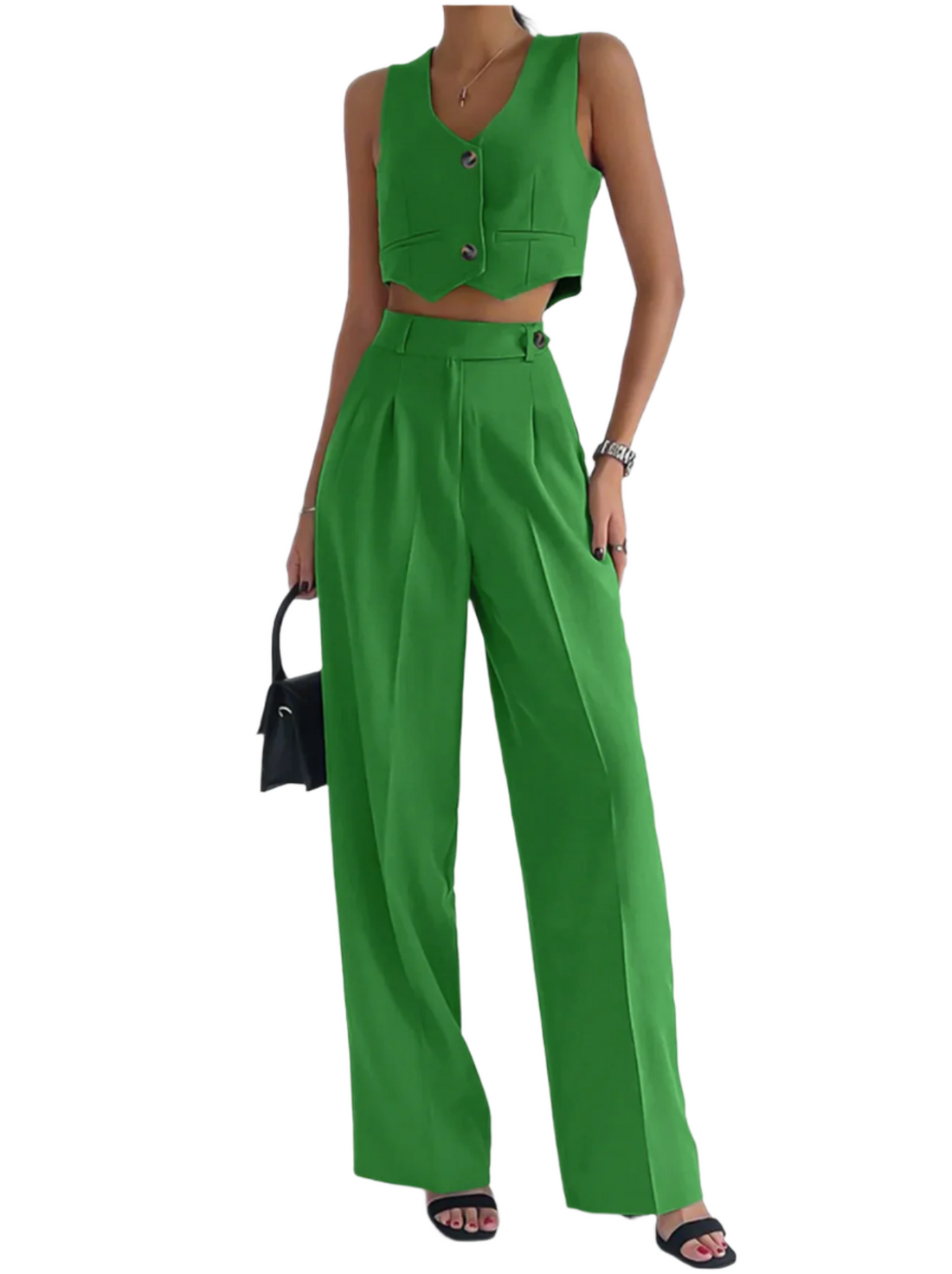 Commence Solid Button Front Waistcoat With Pants Set - XS