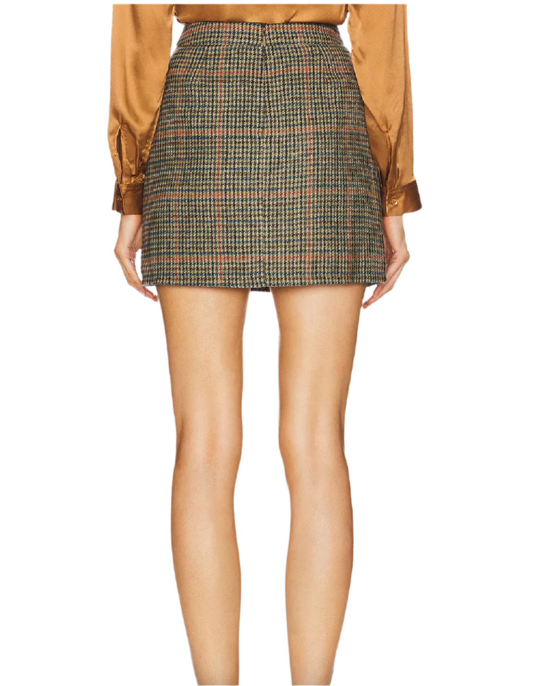 L'Agence Zander Mini Skirt In Tan/Teal Plaid - 2