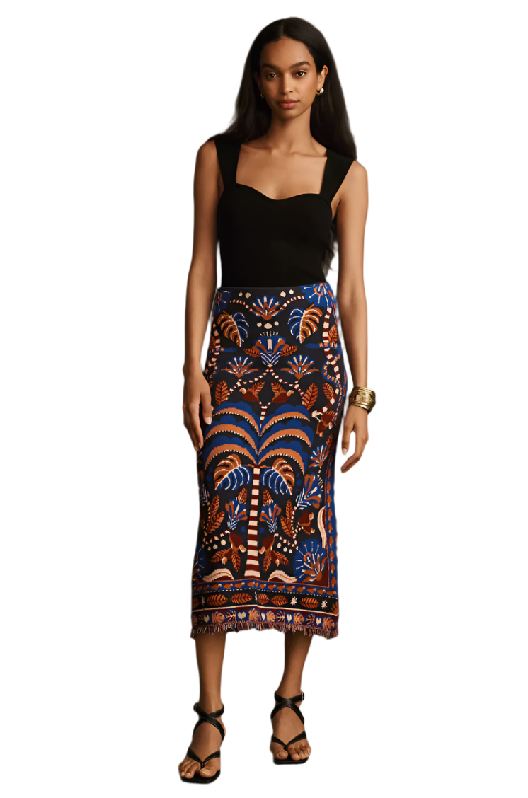 Farm Rio Jungle Knit Midi Skirt - M