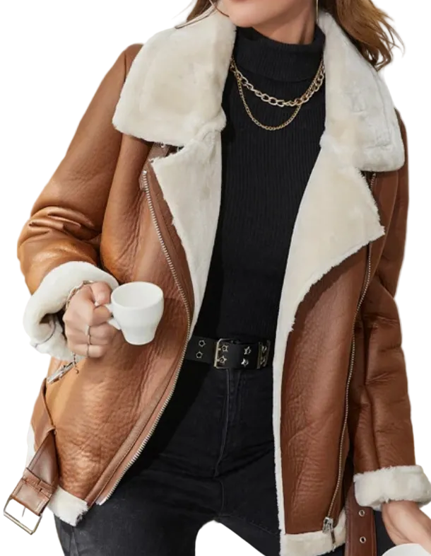 Aviator Leather Jacket Coat Bomber- S