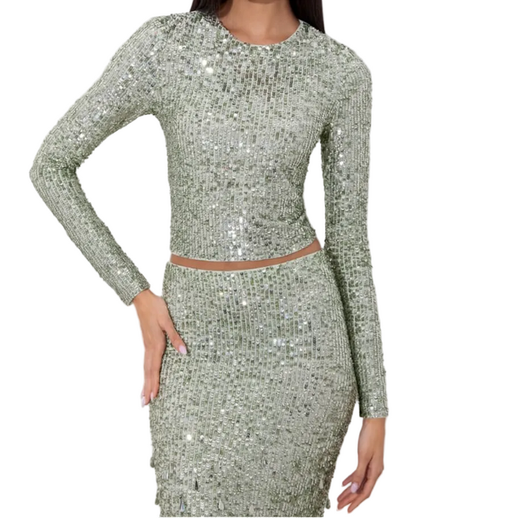 Alice+Olivia Delaina Embellished Top Sea Spray- S