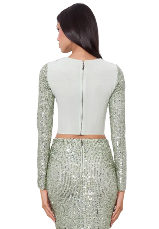 Alice+Olivia Delaina Embellished Top Sea Spray- S
