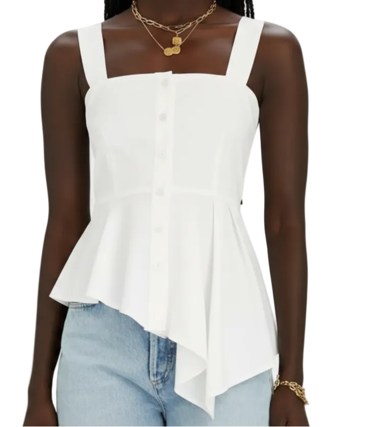 Veronica Beard Square Neckline Sleeveless Asymmetrical Button-Up Top - 10