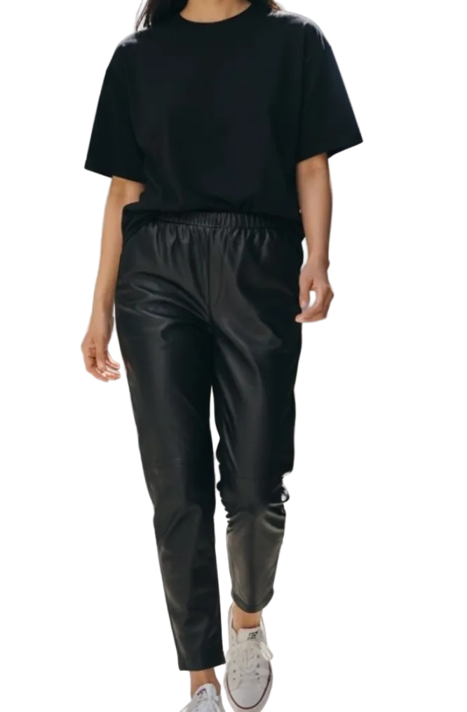 VINCE Black Leather Pull-On Elastic Waist Jogger-  M