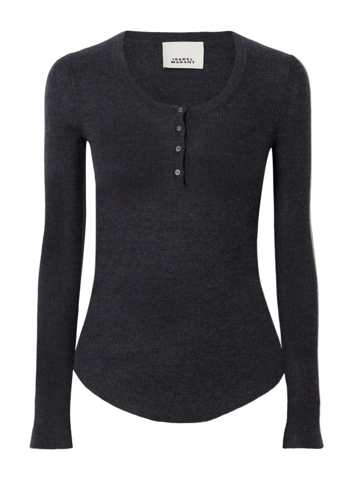 Isabel Marant Étoile Idite Ribbed Cashmere and Silk-Blend Henley Top - 42
