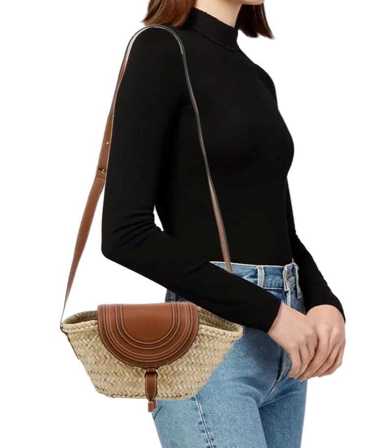 Chloe Marcie Flap Raffia Crossbody Bag