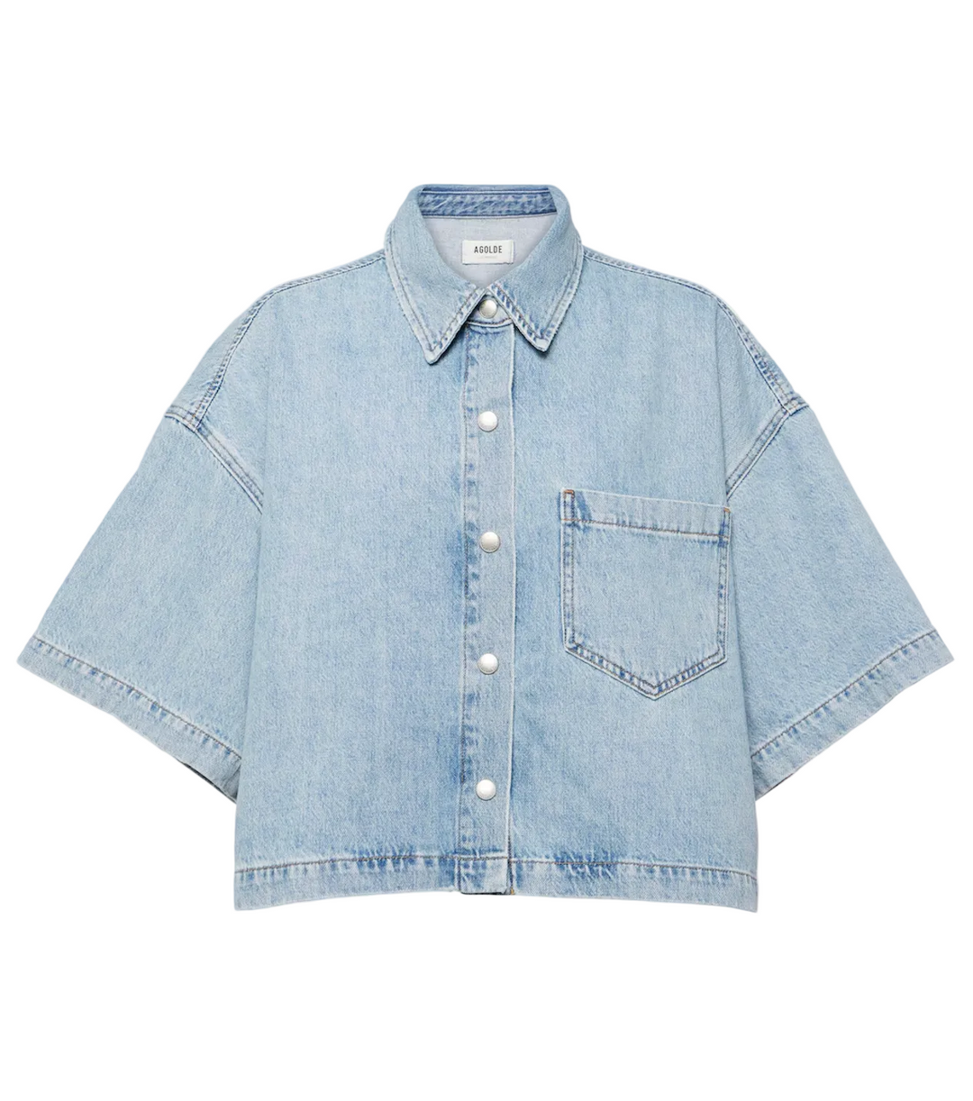 Agolde Rona Box Cropped Denim Shirt - S