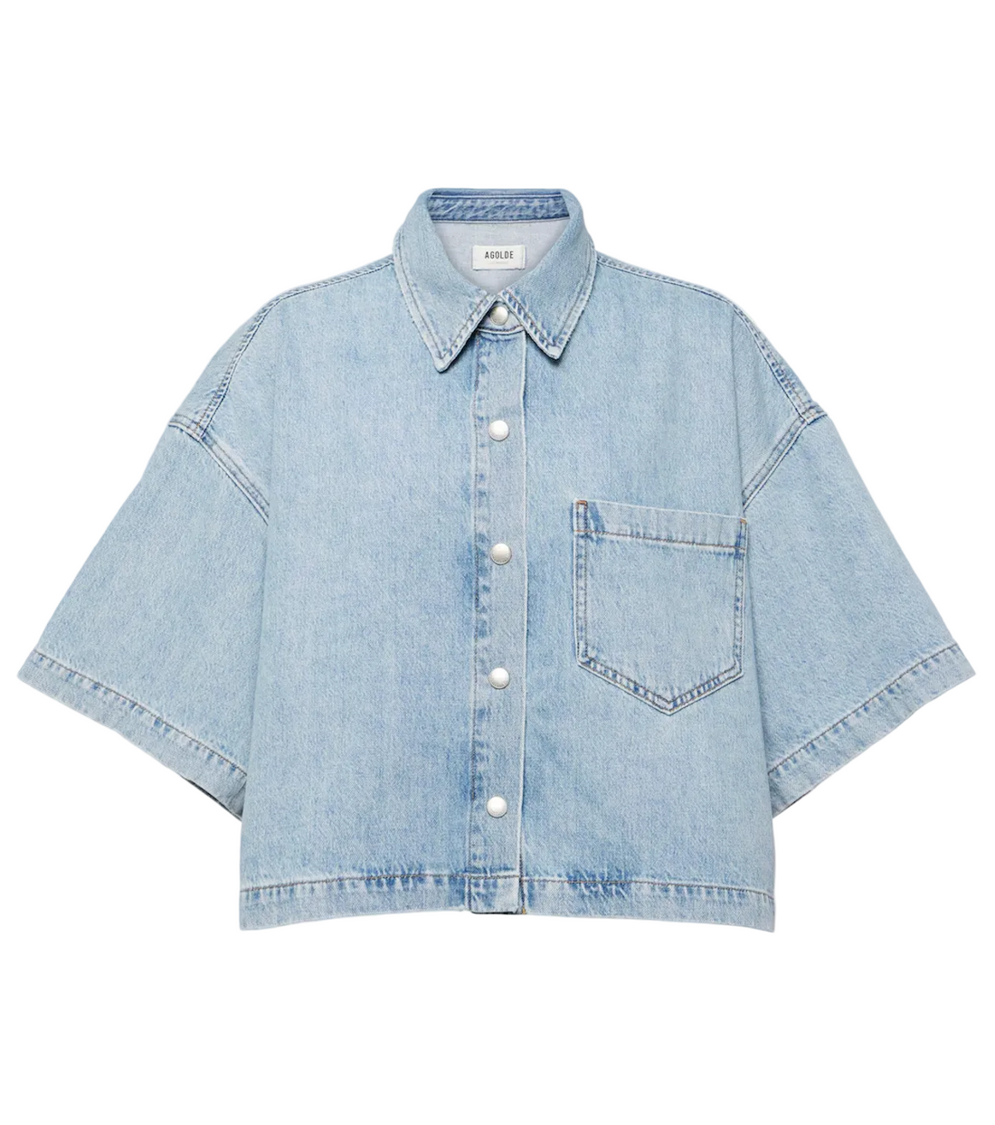 Agolde Rona Box Cropped Denim Shirt - S