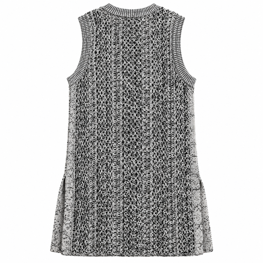 Theory Meenaly Iras Open-Knit Sleeveless Dress, Black &amp; White - P
