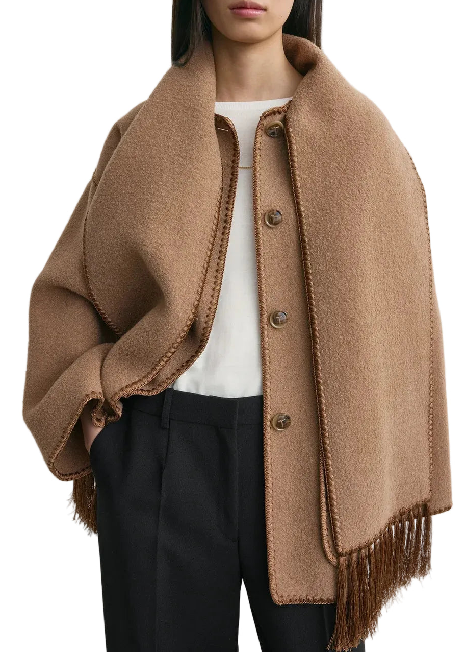 Totême Buttoned Whipstitch-Trim Scarf Jacket - 36