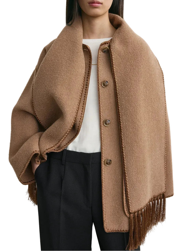 Totême Buttoned Whipstitch-Trim Scarf Jacket - 36