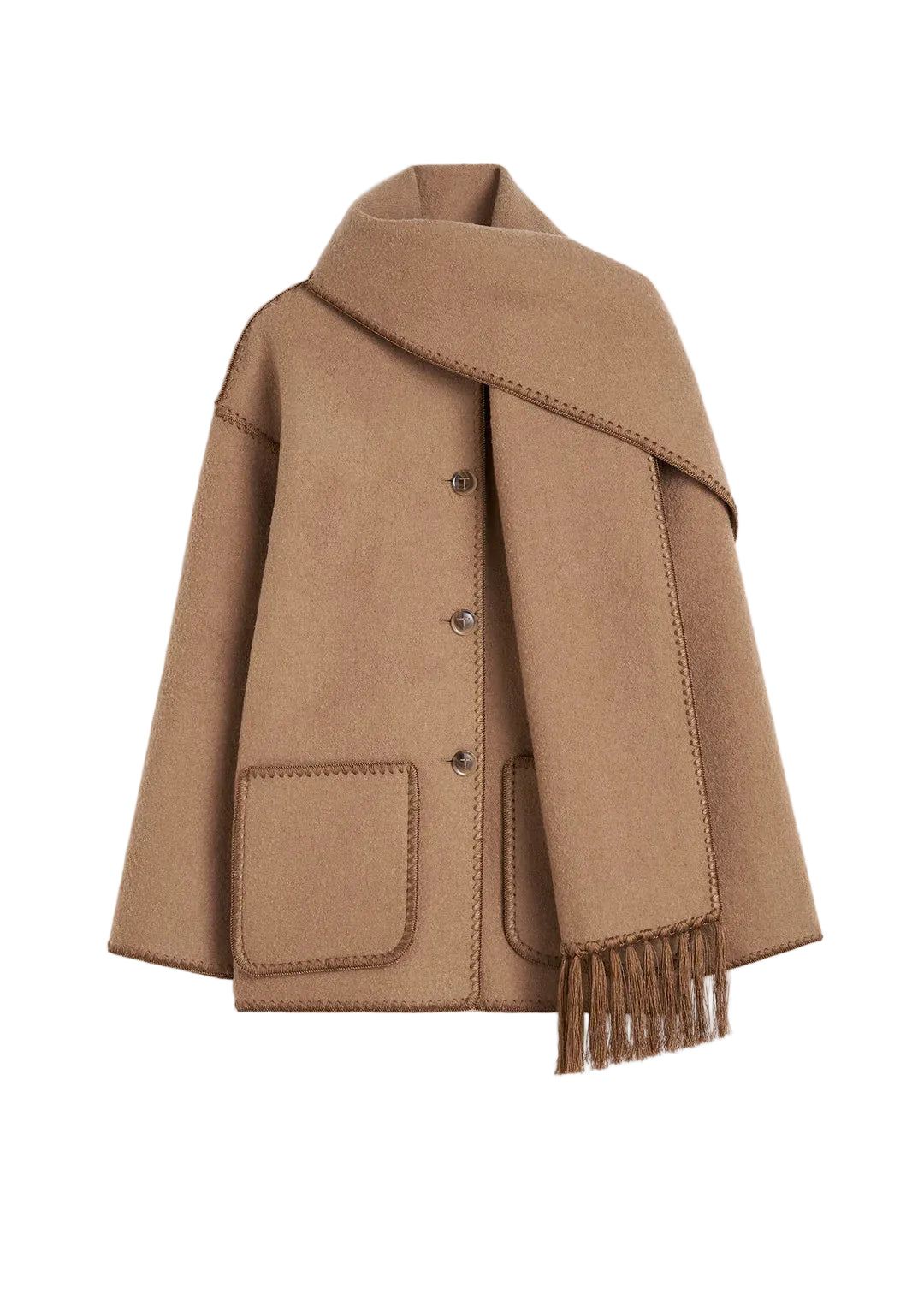 Totême Buttoned Whipstitch-Trim Scarf Jacket - 36