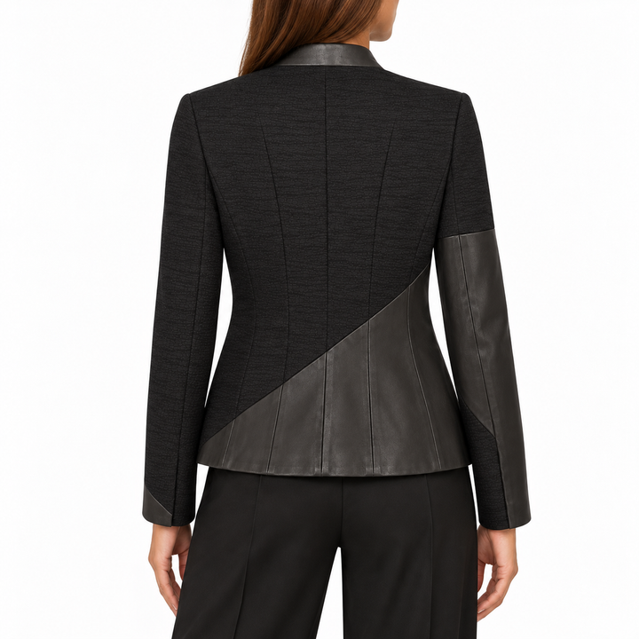 Helmut Lang Warped Leather Trim Jacket / Asymmetric Leather Combo Blazer - US 4