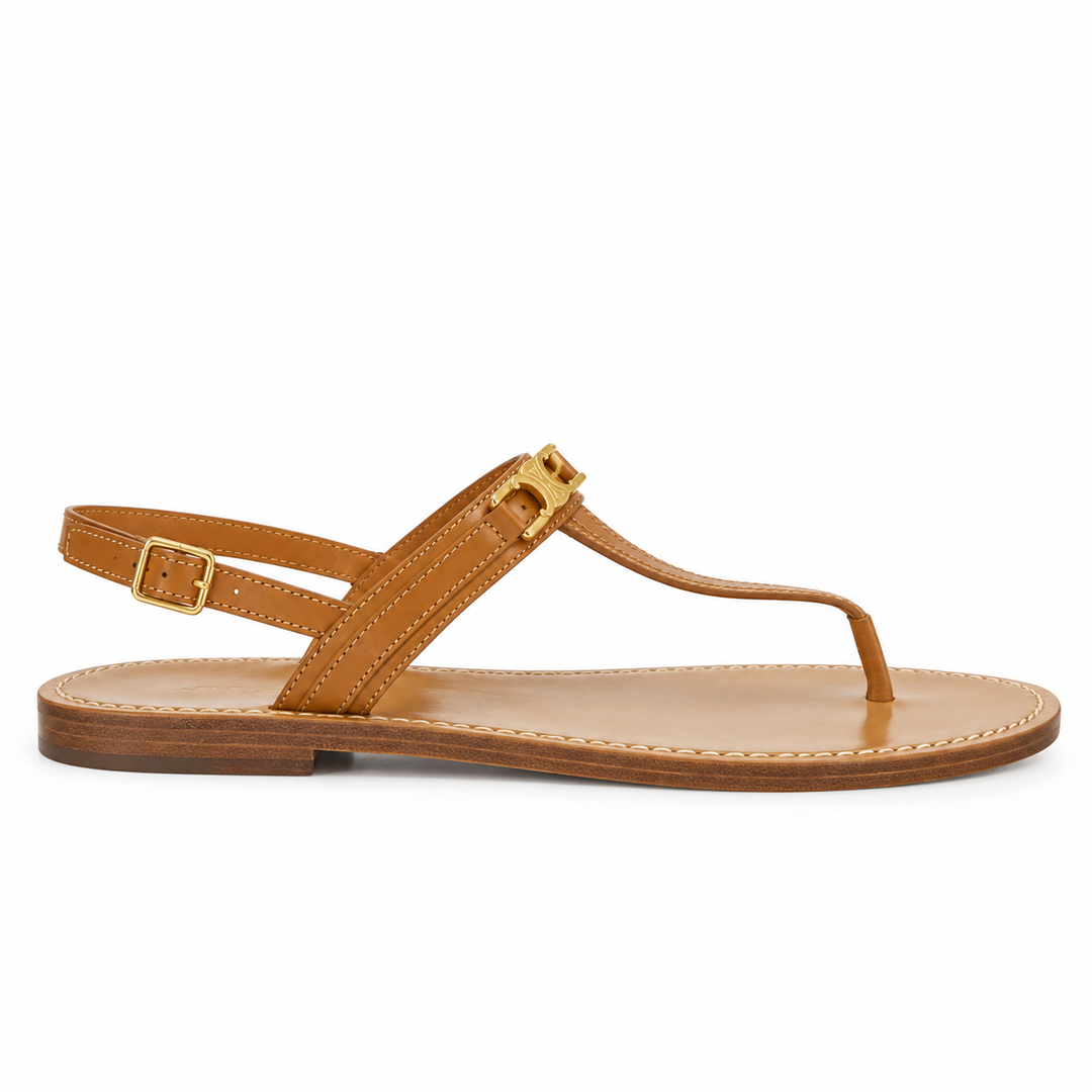 Celine Lympia Triomphe Thong Sandals in Tan Calfskin - 38