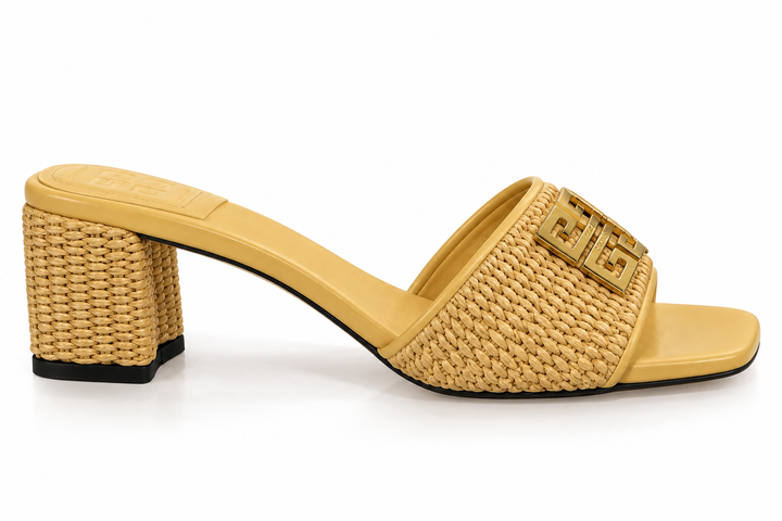 Givenchy 4G Raffia Block-Heel Mules, Natural - 38