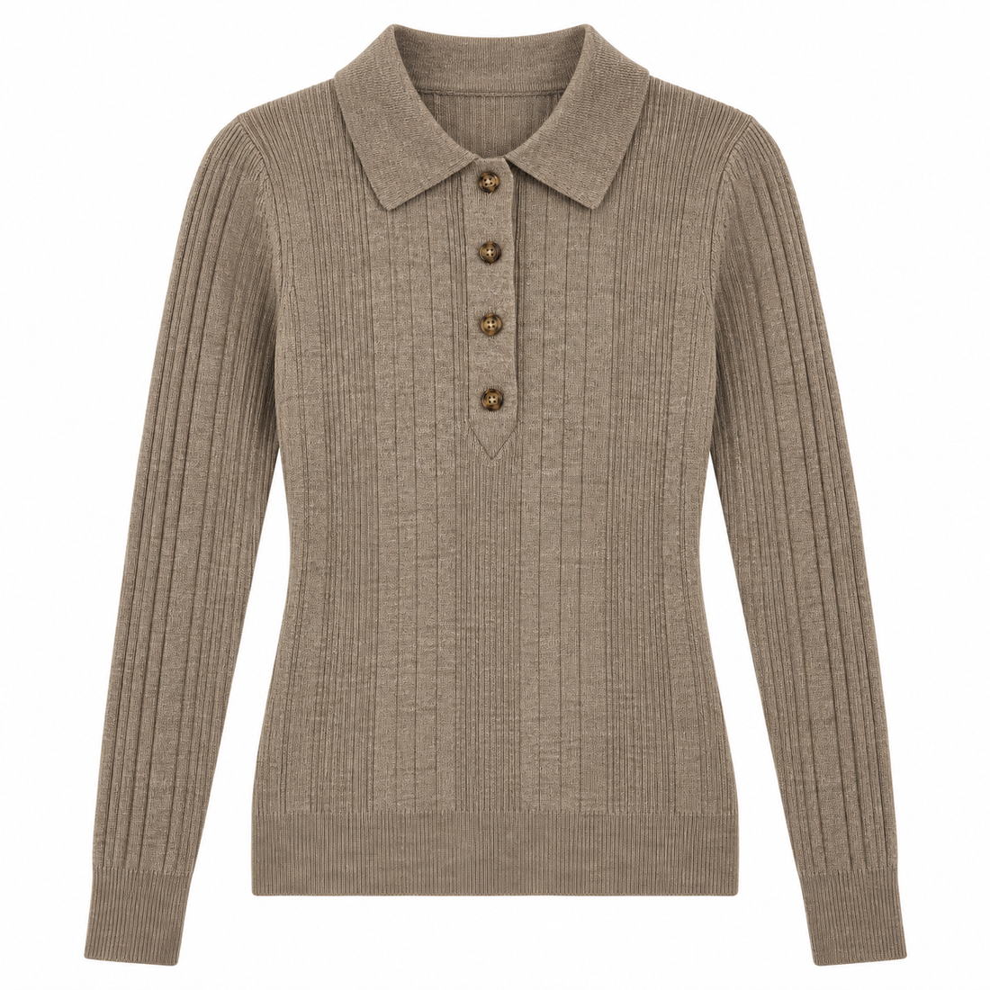 Reformation Ribbed Polo Sweater, Taupe/Brown - XS