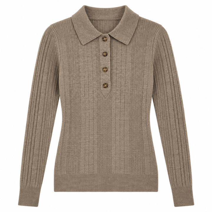 Reformation Ribbed Polo Sweater, Taupe/Brown - XS