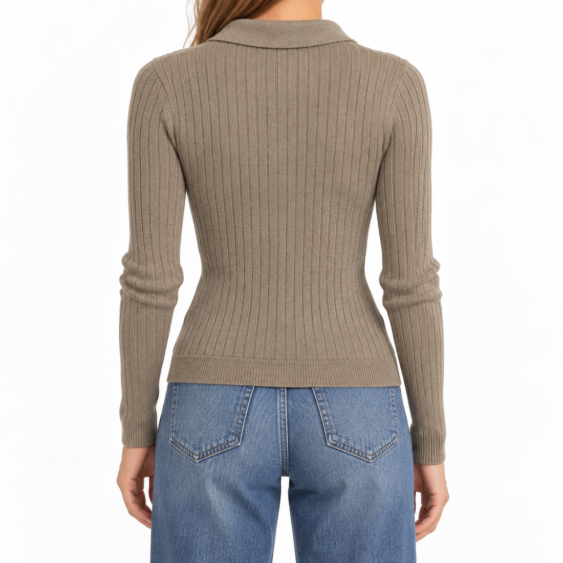 Reformation Ribbed Polo Sweater, Taupe/Brown - XS